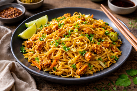 Curry-Nudeln mit Tempeh aus dem Wok